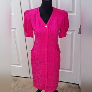 100% Silk Fuschia Pappel Petites Midi Dress    Size 4